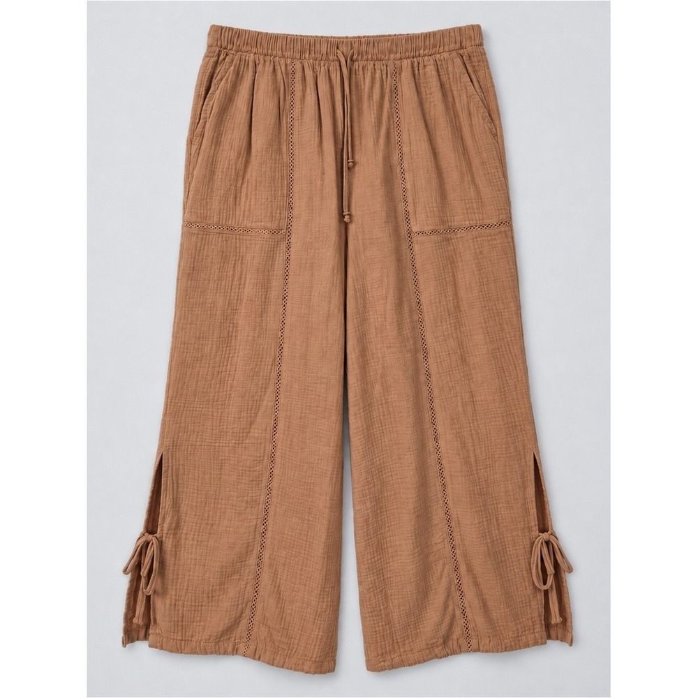 Torrid Gauze Cotton Wide Leg Pants 1X Euro Summer Fisherman Coastal Bohemian
